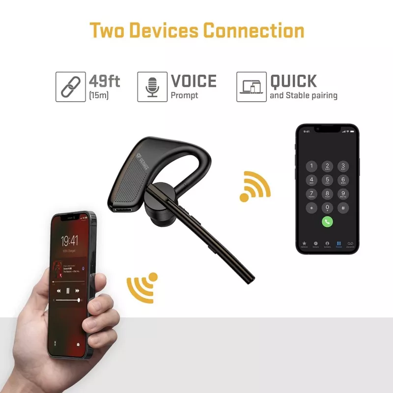 Kabelgebundenes/Bluetooth-Freisprechset YENKEE YHF F20BK – Headset mit Inline-Mikrofon für Anrufe und Audio
