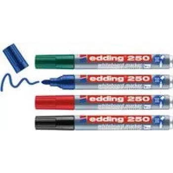 Whiteboard-Marker-Set Edding 250 — 4 Stück, Rundspitze, Schwarz Blau Grün Rot