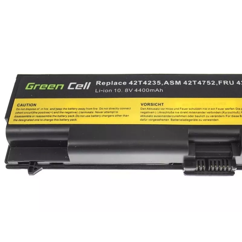 Battery Grün Cell LE05 für Lenovo ThinkPad T410 T420 T510 T520 W510 Edge 14 15 E525 — 11.1V 4400mAh Li-Ion, 6 Zellen, schwarz