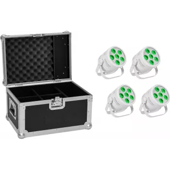 LED-PAR-Scheinwerfer-Set EUROLITE Silent PAR 6 QCL Floor – 4 Einheiten mit Transportcase