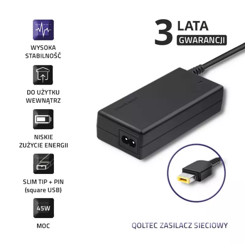 Netzteil Laptop Qoltec Lenovo 45W 20V 2,25A Slimtip + Pin 50098.45W