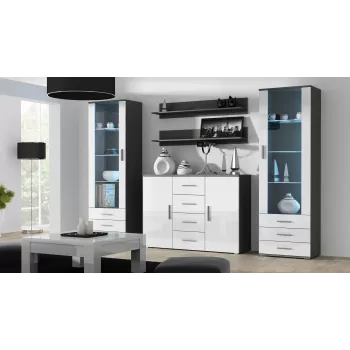 Sideboard Cama Meble UNI grau/weiß Hochglanz, 2 Türen, 2 Einlegeböden, 1320×380×920 mm