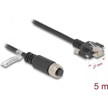 Netzwerkkabel DeLOCK M12 Kabel A-codiert 8-polig Buchse auf RJ45 Stecker Cat.5e 5m schwarz
