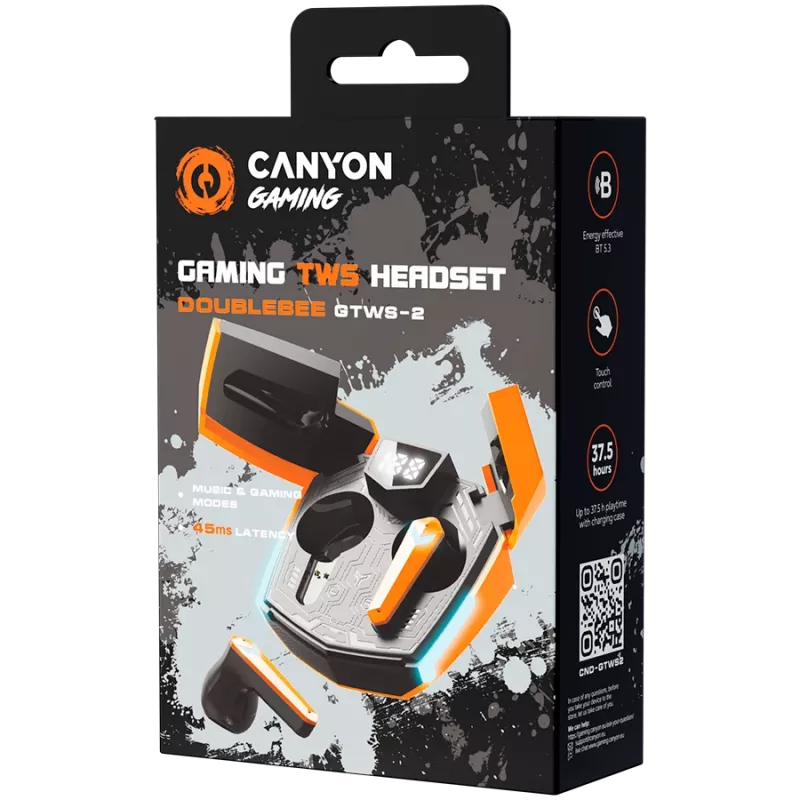 Canyon GTWS-2 Kopfhörer Kabellos Ear-Hook Gaming USB Type-C Lade-Dock Orange (CND-GTWS2O)