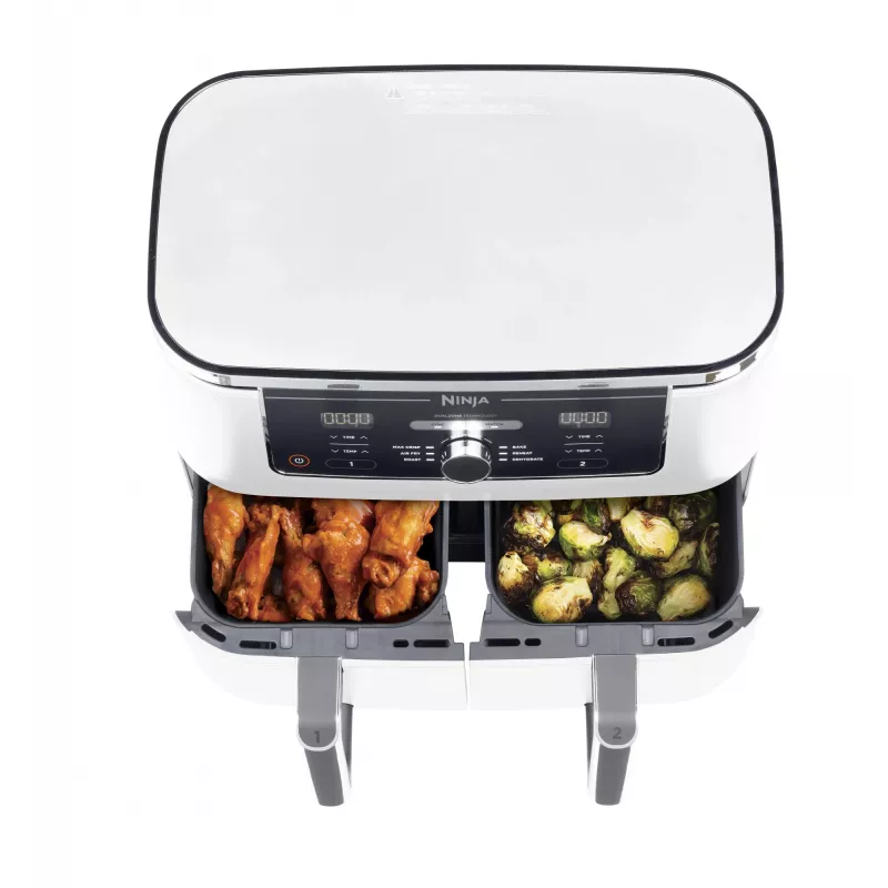 Heißluftfritteuse Ninja AF400EU Double 9,5 L 2470 W Weiß, Dreh- und Touch-Bedienelemente