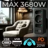 Power-Splitter MACLEAN MCE248 F/B — 3 AC-Steckdosen (1x16A, 2x6A) und 4 USB-Anschlüsse (2xUSB‑A, 2xUSB‑C PD 20W), EU-Stecker, schwarz