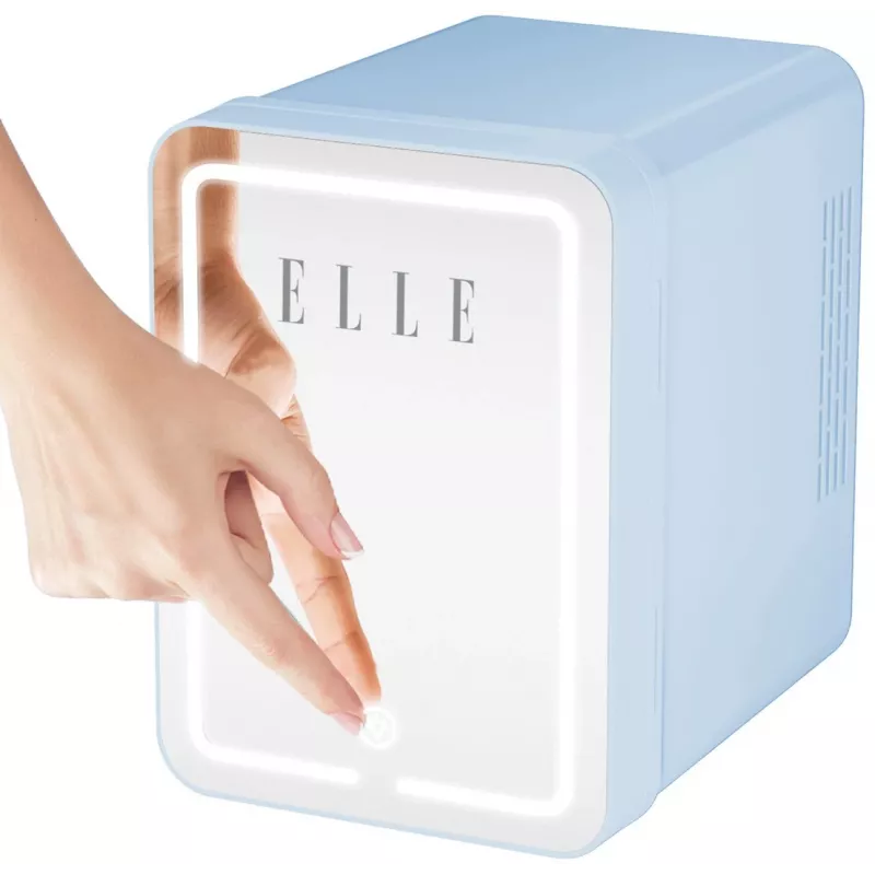 Mini-Kühlschrank mit LED-Schmink-Spiegel Elle 4 L blau — persönlicher Kosmetikkühlschrank