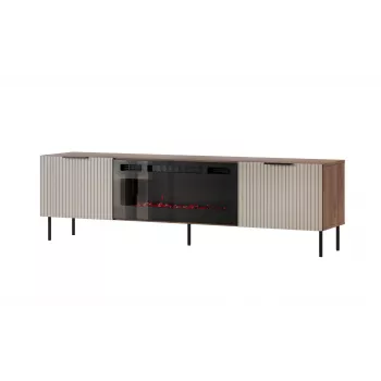 TV-Schrank Cama Meble ALMERA 180,5×42×52,5 cm Walnuss/Cashmere mit schwarzem Kamin