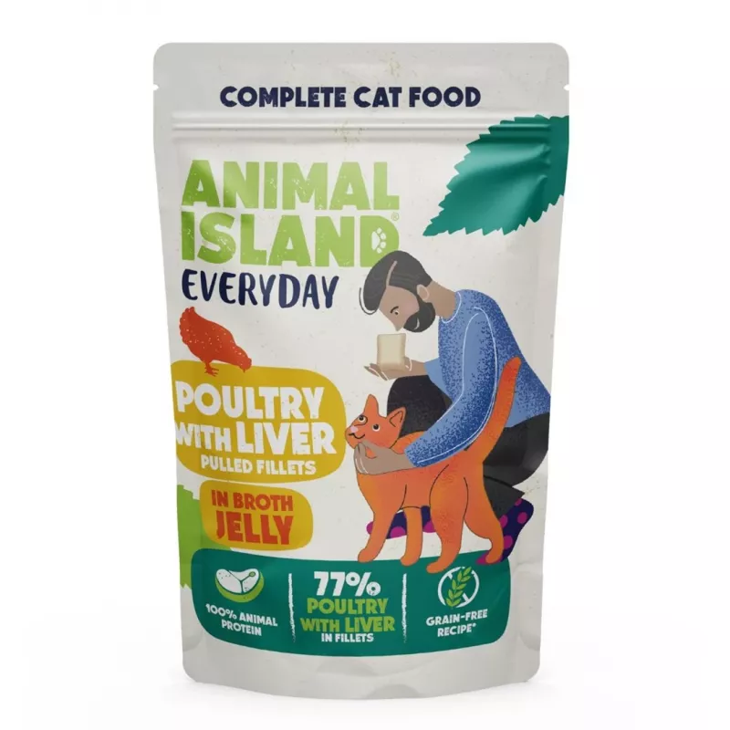 Nassfutter für Katzen animal island Everyday — Kalb & Geflügel mit Leber, 4 x 85 g Beutel, 9,5 % Protein, 83 % Feuchtigkeit