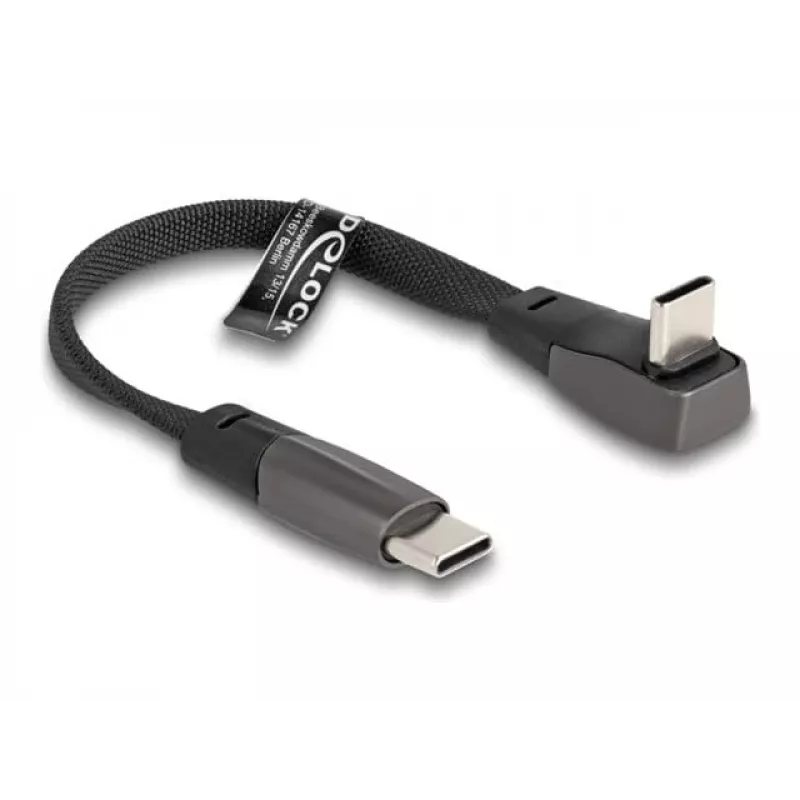 DeLOCK USB 2.0 Flachbandkabel USB Type-C Stecker auf USB Type-C Stecker abgewinkelt PD 3.0 60 W 14 cm schwarz