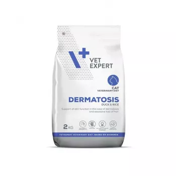 Trockenfutter für Katzen VETEXPERT Veterinary Diet Dermatosis Ente & Reis 2 kg – hypoallergene Veterinärdiät bei Hautproblemen, 32 % Protein, 18 % Fett