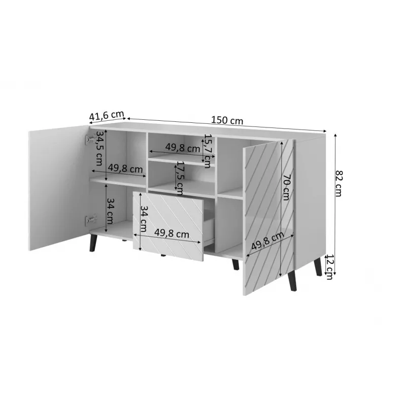 ABETO Kommode 150x42x82 weiß glänzend