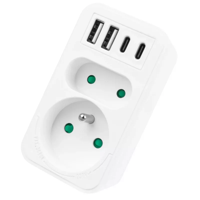 Power-Splitter MACLEAN MCE249 F/W – 2x Netzsteckdosen (16A + 6A) und 4x USB (2x A, 2x C PD 20W)