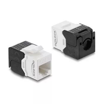 Keystone-Modul DELOCK RJ45 auf LSA Cat.6 UTP werkzeugfrei, flache Bauweise, 16,2×28,2×19,4 mm, schwarz/weiß