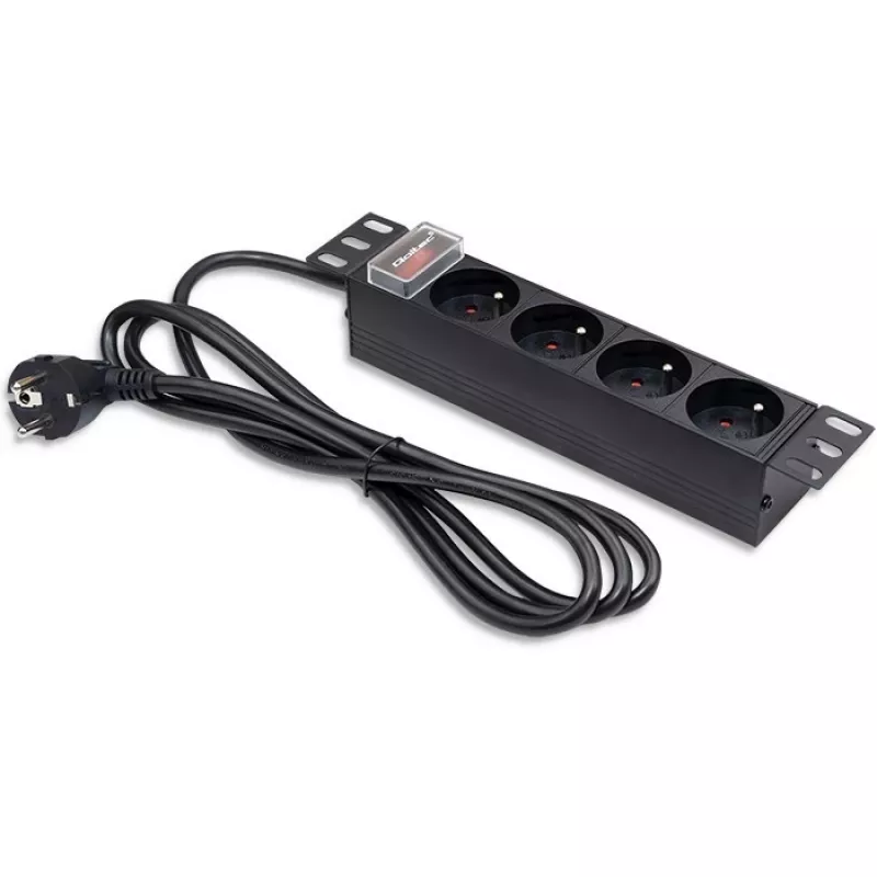 Qoltec Aluminium-PDU für 10'' RACK | 1U | 16A | 4xFRANZÖSISCH | 1,8m