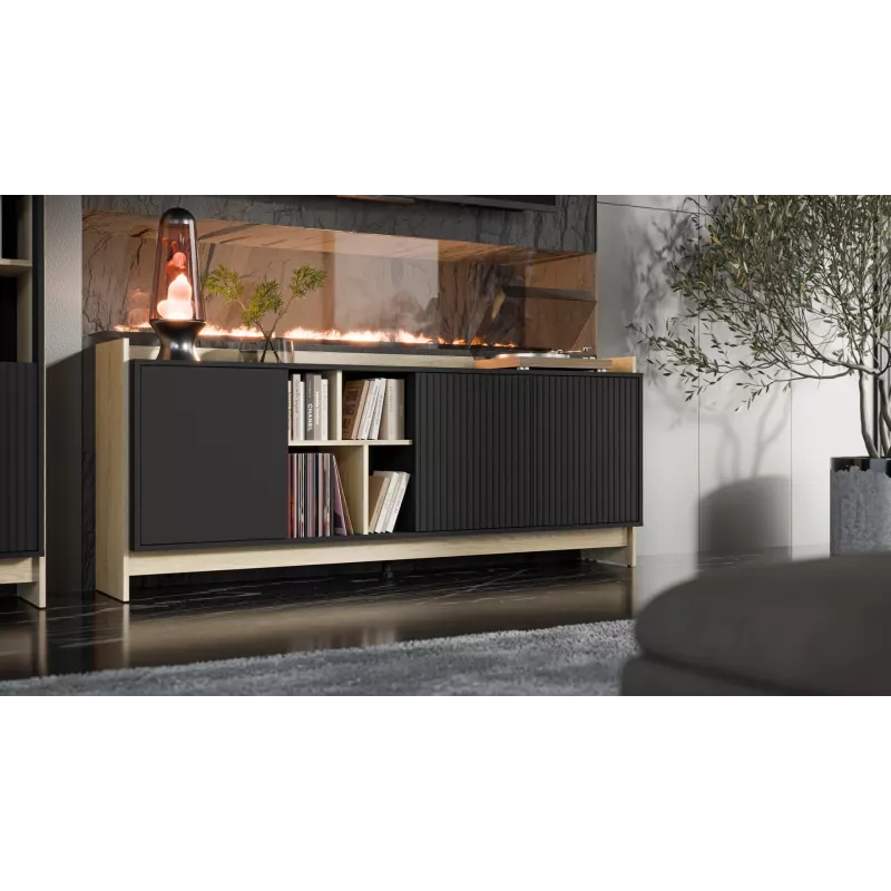 Cama PORTO 3D Kommode 190x38x77 Eiche/schwarz