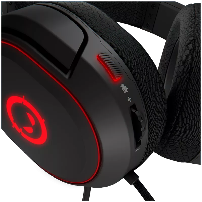 LORGAR Kaya 460, USB-Gaming-Headset mit Mikrofon, CM108B, RGB-Beleuchtung, Plug&Play, USB-A-Anschlusskabel 2m, Stoff-Ohrpolster, Größe: 192*184,7*88mm, 0,329kg, schwarz