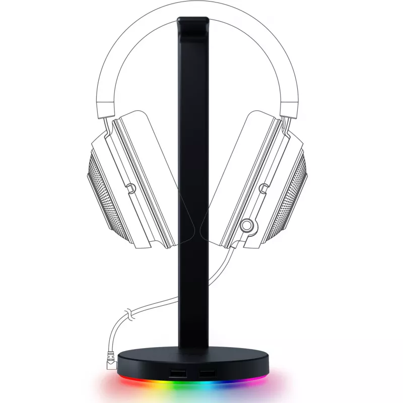 Razer Base Station V2 Chroma, Schwarz, 2 x USB 3.1-Anschlüsse, 1 x 3,5-mm-Combo-Anschluss mit integriertem DAC, 7.1-Surround-Sound, Razer Chroma™ RGB, Aluminiumkonstruktion, rutschfeste Basis