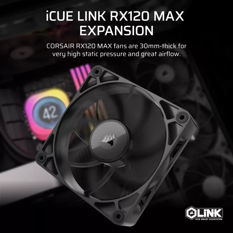 Corsair iCUE LINK RX120 MAX 120mm Gehäuselüfter - Schwarz