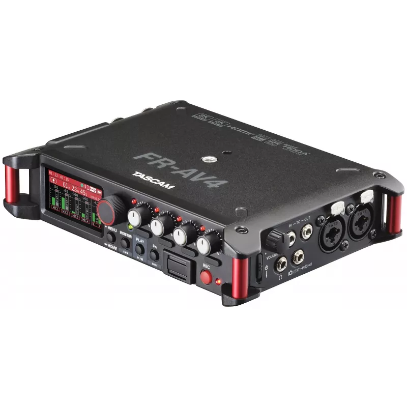 Tragbarer Audiorecorder Tascam FR-AV4 — 6-Kanal, 4 XLR-Kombi + 2x 3,5 mm, 24/32-Bit, 48/96/192 kHz, MicroSD bis 512 GB, USB-C, PD