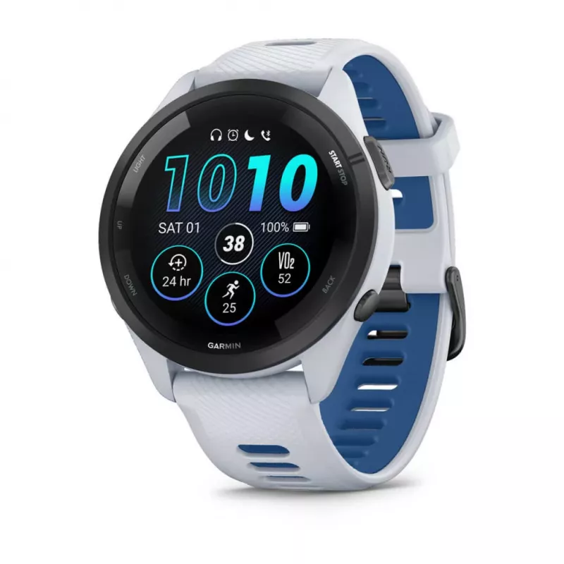 Smartwatch GARMIN Forerunner 265 — 46 mm GFRP-Gehäuse, AMOLED 1,3 Zoll, GPS/GLONASS/Galileo, 15 Tage Akkulaufzeit, 5 ATM, Silikonarmband