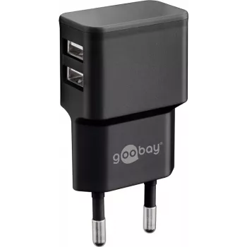 Wentronic goobay Dual-USB-Ladegerät - Netzteil - 12 Watt - 2,4 A - 2 Ausgangsanschlüsse (USB) - Schwarz (44951)