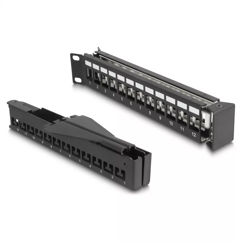DeLOCK 19 Zoll Keystone Patch Panel 24 Port mit Zugentlastung 1HE abgewinkelt schwarz