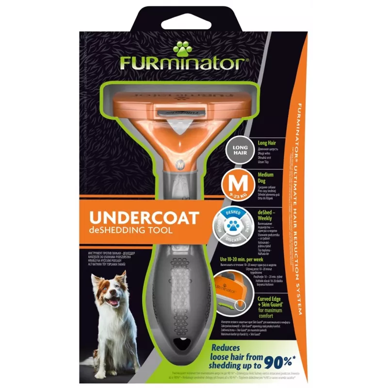 Entfilzungswerkzeug FURminator M für langhaarige Hunde, Edelstahlkante, Größe M (mittelgroße Rassen 10–25 kg)
