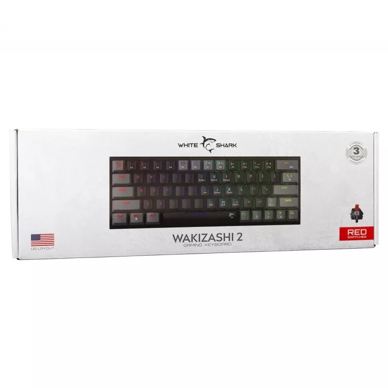 Mechanische Gaming-Tastatur White Shark Wakizashi WAKIZASHI-2 mit US Red Switches, Schwarz-Grau