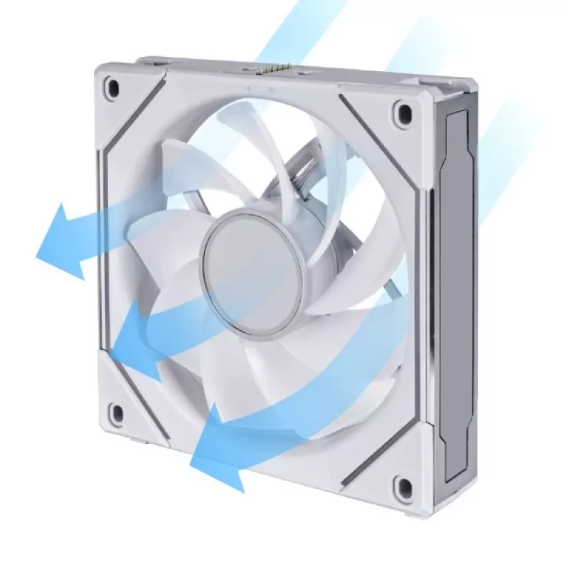 120mm Lian Li UNI FAN SL-INF Wireless ARGB PWM — Weiß, modulares magnetisches Lüftersystem