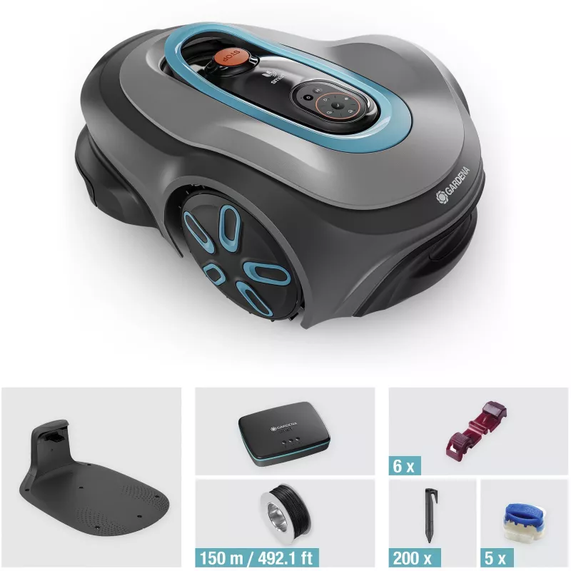 Robotic lawn mower GARDENA smart SILENO max — 800 m², 16 cm cutting width, Batterie, LONA navigation, Grau