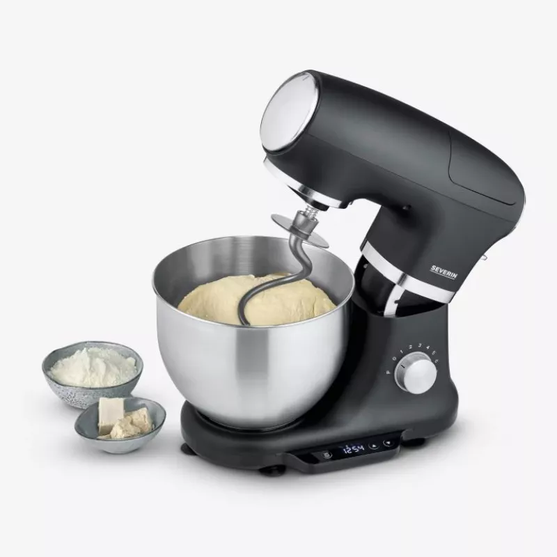 Küchenmaschine Severin KM 3898 1000 W 5,5 L Schwarz Gebürsteter Stahl Silber