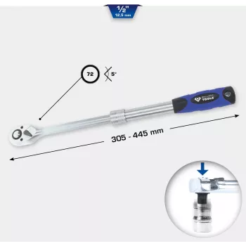 KS Tools Ratsche BT022992 1/2 Zoll teleskopierbarer verstellbarer Griff