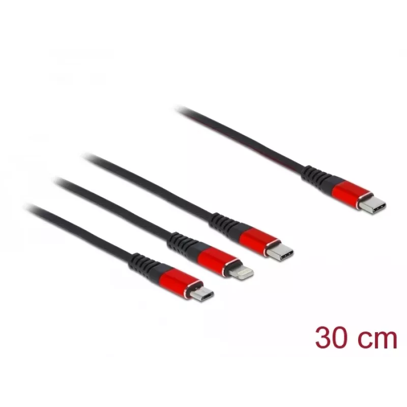 USB-Ladekabel DeLOCK 86710 3-in-1 USB Type-C auf Lightning Micro USB 30 cm Schwarz Rot