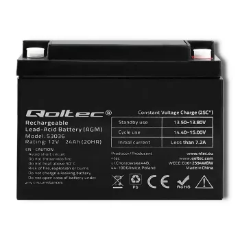 Qoltec 53036 AGM-Batterie | 12V | 24Ah | max 360A