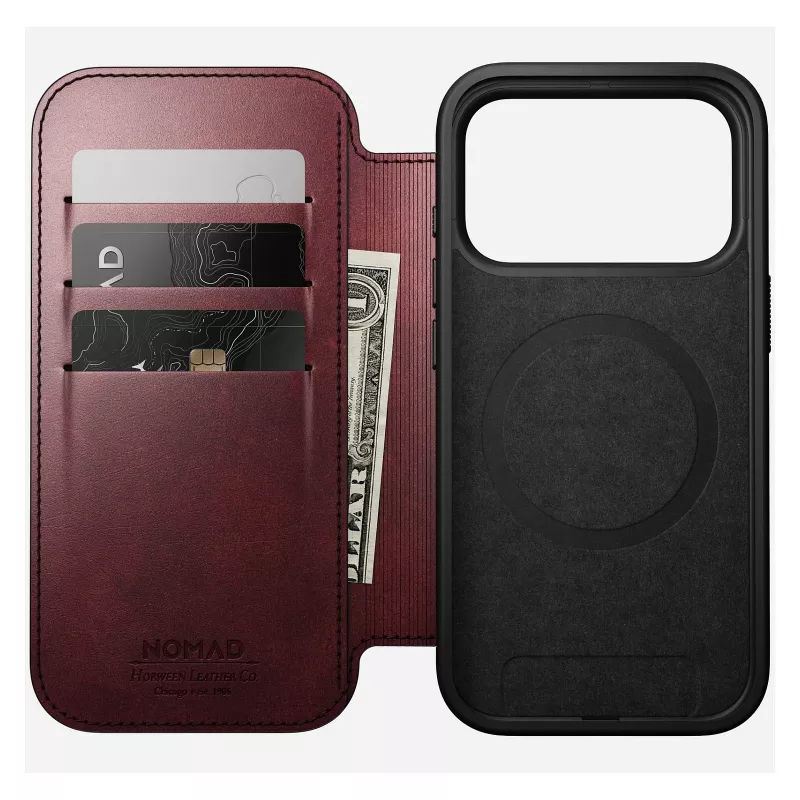 Handyhülle Nomad Modern Leather Folio für Apple iPhone 17 Pro, 6,3 Zoll (16 cm), Leder burgunderrot