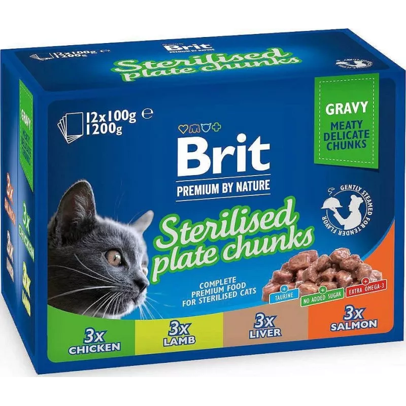BRIT Premium Cat Sterilised Plate - Nassfutter für Katzen - 12x100g