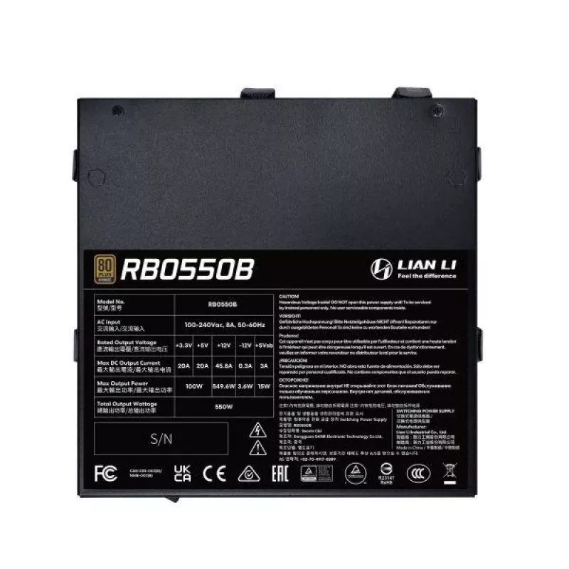 Netzteil Lian Li RB0550B.B 550 W, 24-pol ATX, 80 PLUS Bronze, 135 mm Lüfter, Schwarz