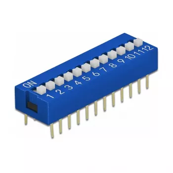 DIP-Schalter für Leiterplatten DELOCK 66388, blaues Kunststoff, 10 Stk., 31,9×9,9×5,5 mm