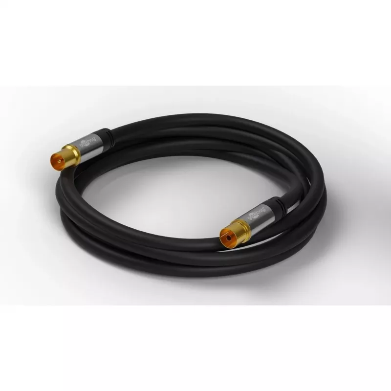 Goobay TV-Antennenkabel (135 dB Typ), 4-fach geschirmt, 2 m, Schwarz – vergoldet, Koax-Buchse > Koax-Stecker (70367)