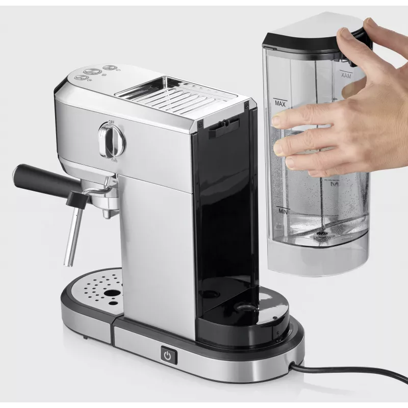 Espressomaschine SEVERIN Newspresa KA 5997 — halbautomatisch, 1 l Wassertank, 1350 W, Kaffeepulver, schwarz/gebürsteter Edelstahl/chrom