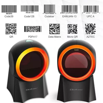 Kabelgebundener Desktop-Barcodescanner QOLTEC 50857 – 1D/2D, USB, ABS-Gehäuse, schwarz, 1,75 m Kabel