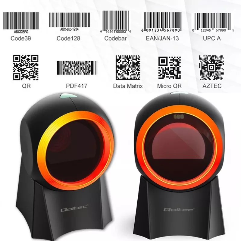 Kabelgebundener Desktop-Barcodescanner QOLTEC 50857 – 1D/2D, USB, ABS-Gehäuse, schwarz, 1,75 m Kabel