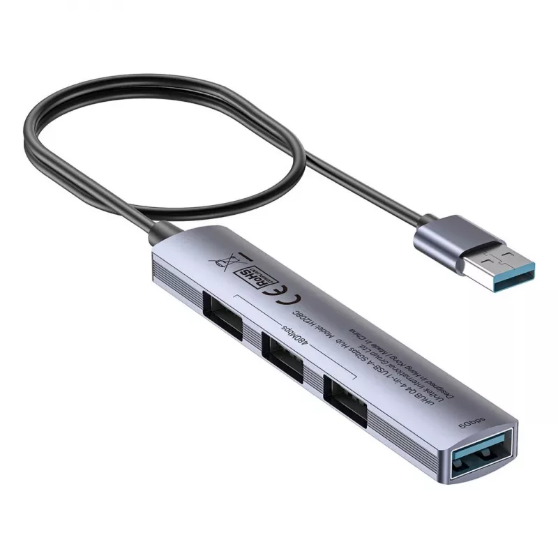 USB-Hub Unitek H1208CGY01 — 4-Port USB 3.0 (5 Gbit/s), abwärtskompatibel mit USB 2.0, Aluminium