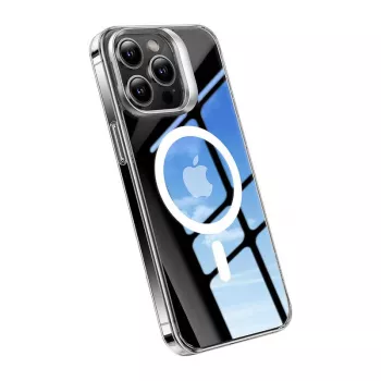 Handyhülle Torras UPRO Lstand Clear-Mag für iPhone 15 — transparent, MagSafe-kompatibel, L-Stand-Design