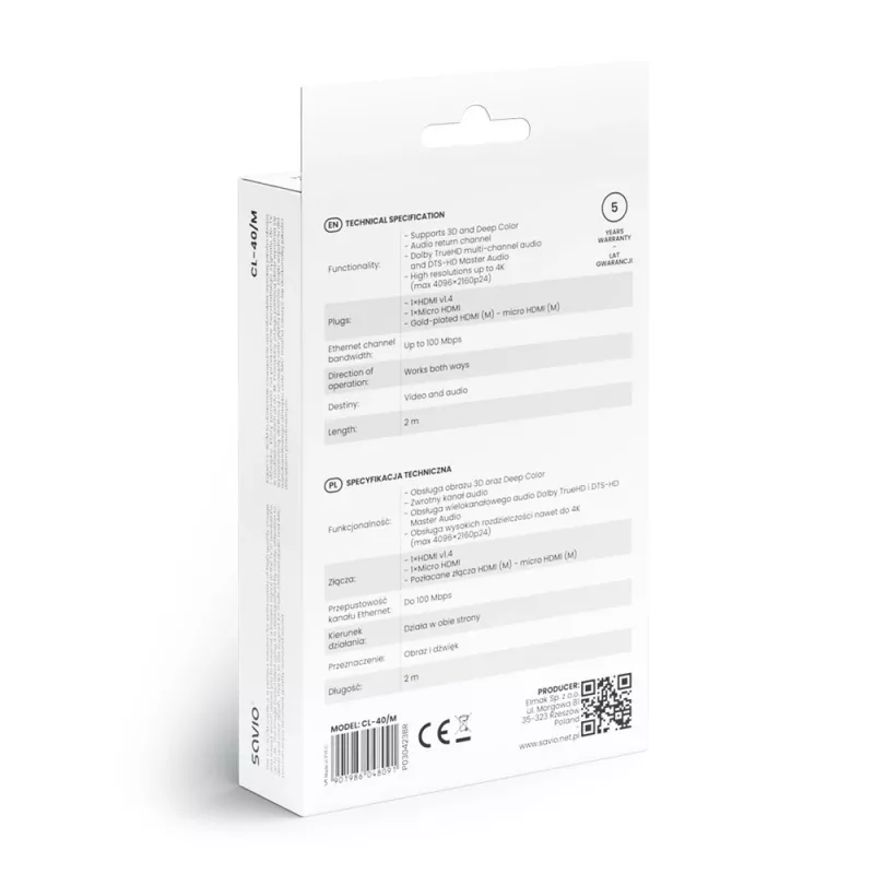 Savio CL-40/M HDMI (M) - micro HDMI (M) Kabel mit Ethernet, 2m, Schwarz