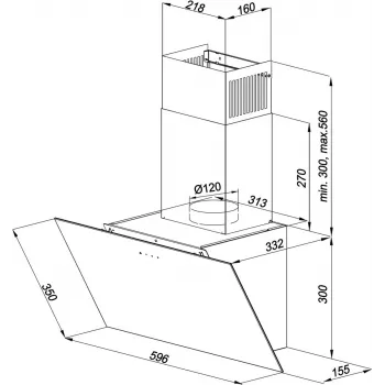 Wand-Dunstabzugshaube MAAN Vertical Glass 60 Schwarz, Glas/Edelstahl, 595 mm, 135–320 m³/h, elektronische Steuerung