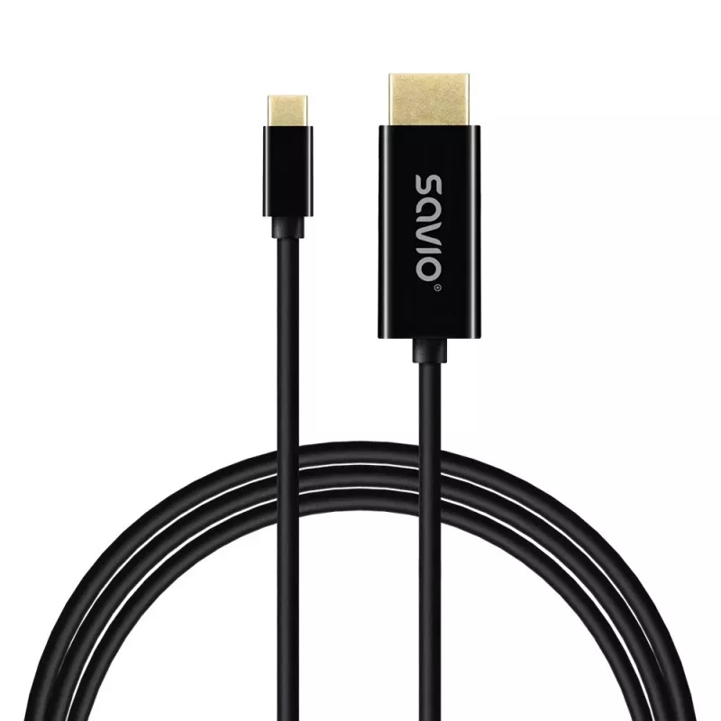 USB-C-Kabel SAVIO CL-191 2 m — USB-C auf USB-C, Stecker auf Stecker, Schwarz, Kunststoffummantelung, Kupferleiter
