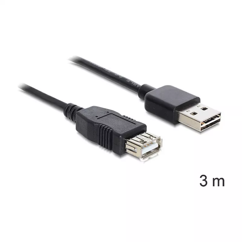 USB-Kabel DeLOCK EASY-USB 2.0-A 3m Schwarz