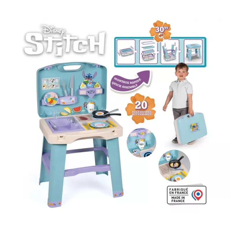 Spielküche SMOBY Stitch Kitchen 7600311909 mit Zubehör – Kinder-Rollenspielküchenset